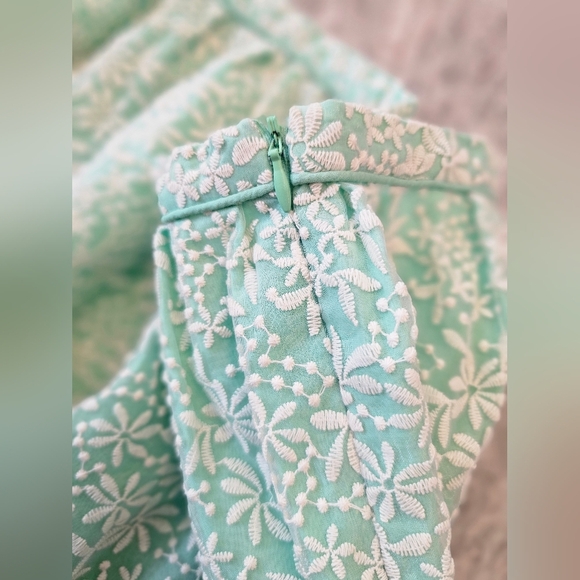 Zara Basic Mint Green Embroidered Floral Skirt Size M Scalloped Hem - Picture 3 of 7